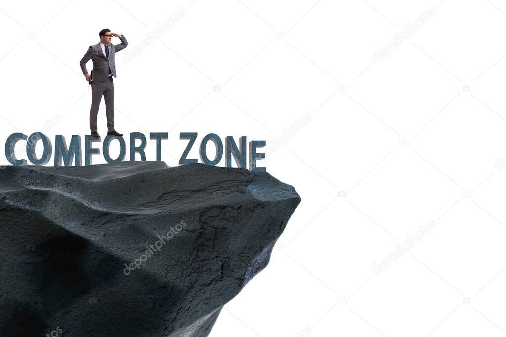 Businessman in the concept of stepping out of comfort zone