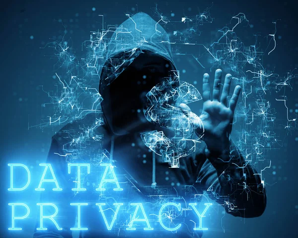 ハッカーが個人情報を盗むことでデータプライバシーの概念 — ストック写真