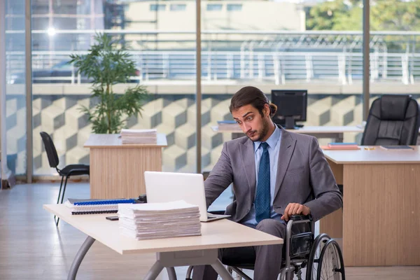 Junge männliche Angestellte im Rollstuhl bei der Arbeit im Büro — Stockfoto