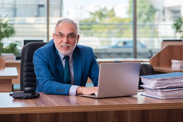 Vecchio dipendente maschile che lavora in ufficio — Foto Stock