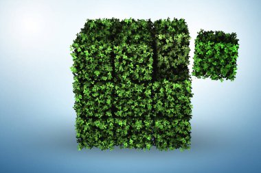 Yeşil kavramlı yeşil parçalardan yapılmış küp - 3D görüntüleme