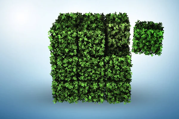 Cube made of green pieces in green concept - 3d rendering — Stock Photo, Image