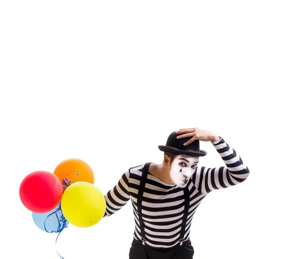 Mimo con globos aislados sobre fondo blanco — Foto de Stock