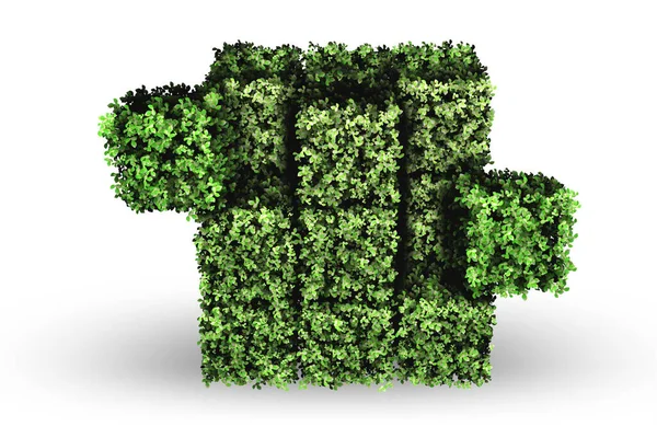 Куб из зеленых кусочков в зеленой концепции - 3D рендеринг — стоковое фото