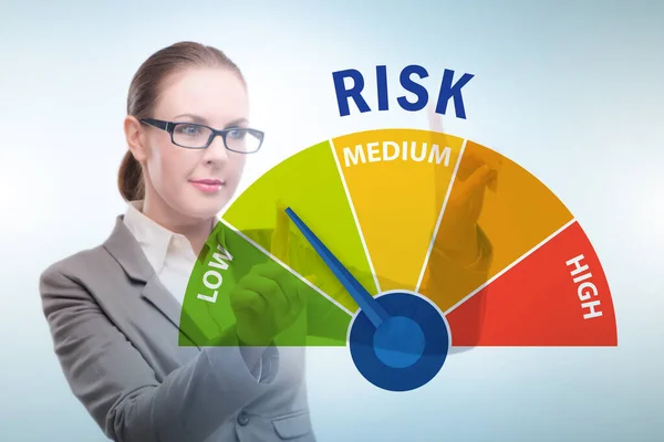 Risk ölçme ve yönetim konseptinde iş kadını — Stok fotoğraf