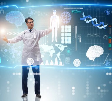 Fütürist tıp konsepti doktoru düğmeye basıyor