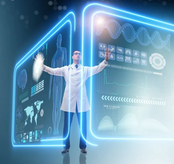 Läkare i futuristiska medicinska koncept trycka på knappen — Stockfoto