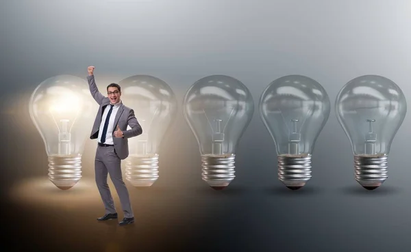 Businessman in new idea concept with light bulb — Stock Photo, Image