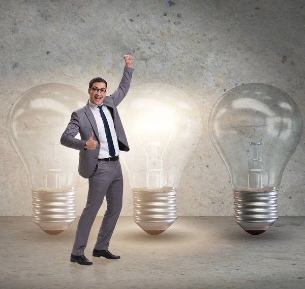 Businessman in new idea concept with light bulb — Stock Photo, Image