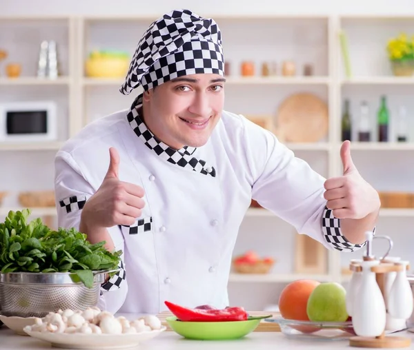 Young male cook working in the kitchen — Stock Photo, Image