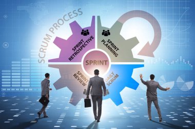 İş adamıyla Scrum işleme illüstrasyonu