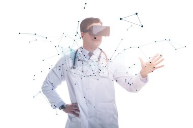 VR gözlüklü sinirsel ağ konsepti olan adam