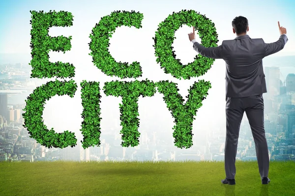 Eco-stad in ecologie concept met zakenman — Stockfoto