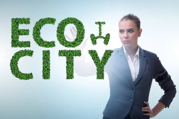 Ecocity ecology concept with businesswoman — Stock Photo, Image