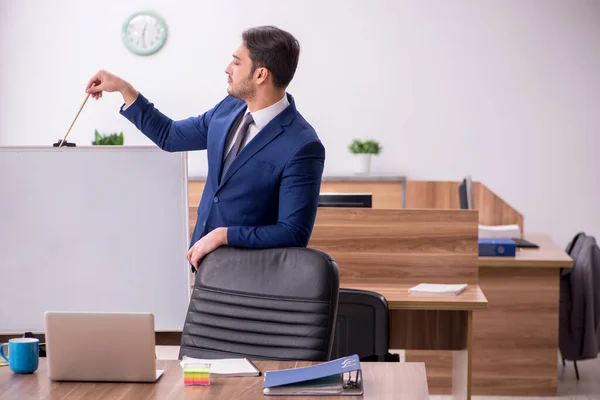 Junger schöner Arbeitgeber im Telekonferenzkonzept — Stockfoto