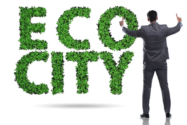 Ekologiczne miasto w koncepcji ekologicznej z biznesmenem — Zdjęcie stockowe