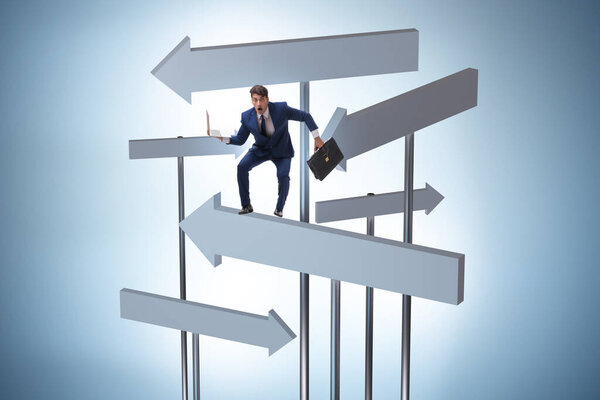 Businessman at the crossroads choosing strategy