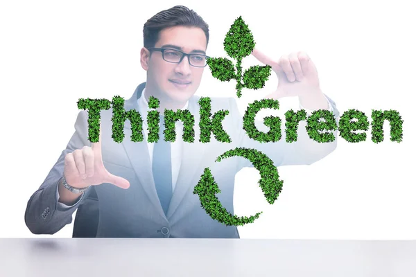 Piense concepto ecológico verde con hombre de negocios — Foto de Stock