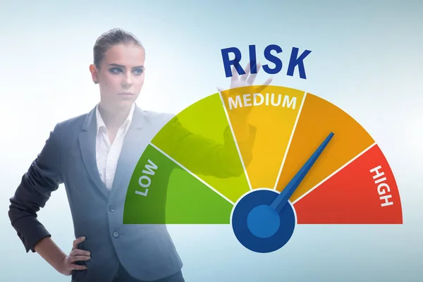 Businesswoman in risk metering and management concept — Stock Photo, Image