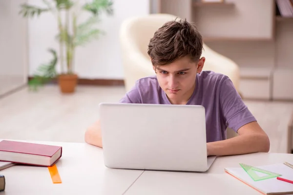 Colegial preparándose para los exámenes en casa — Foto de Stock