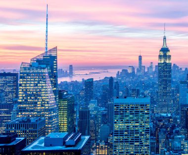 Günbatımında New York Manhattan manzarası