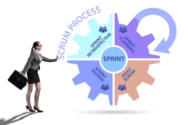 Ilustración del proceso Scrum con mujer de negocios —  Fotos de Stock