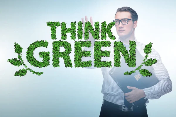 Piense concepto ecológico verde con hombre de negocios —  Fotos de Stock