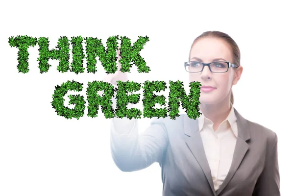 Grünes ökologisches Konzept mit Unternehmerin denken — Stockfoto