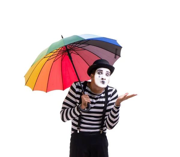 Pantomim esernyővel elszigetelt fehér alapon — Stock Fotó