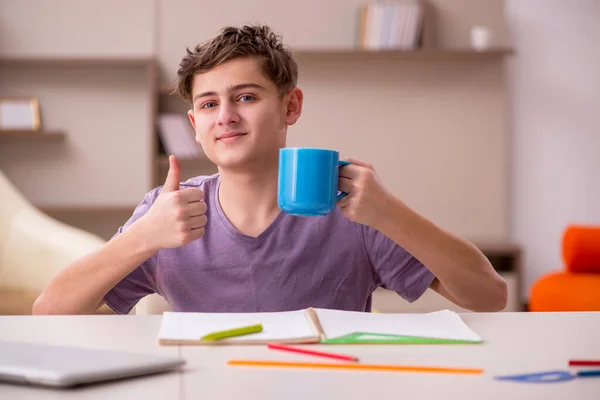 Skolpojke förbereder sig för tentor hemma — Stockfoto