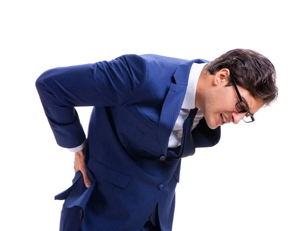 Homem de negócios doente e infeliz isolado no fundo branco — Fotografia de Stock