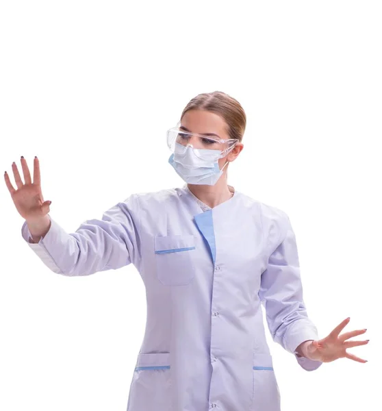 Молода жінка-лікар ізольована на білому тлі — стокове фото