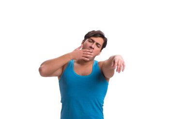 Uyanan adam, beyaz alarmlı saat ile izole