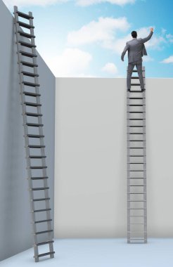 İşadamı sorunlardan kaçmak için merdivene tırmanıyor.