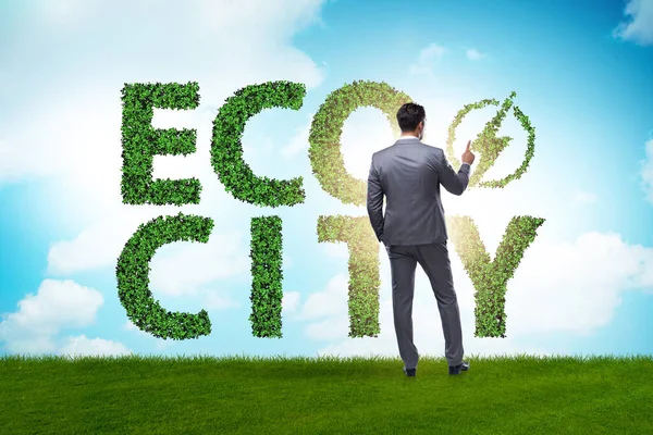 Eco-stad in ecologie concept met zakenman — Stockfoto