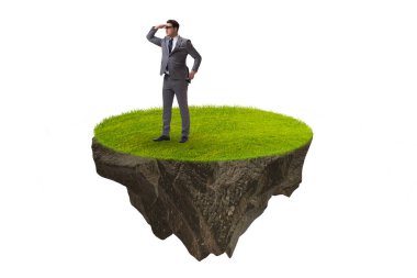 Yüzen adada iş adamı konsepti