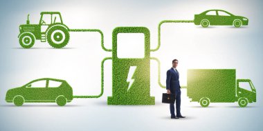 Elektrikli şarj ve araç kavramında iş adamı
