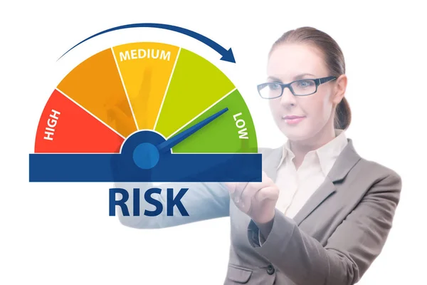 Femeie de afaceri în contorizarea riscurilor și conceptul de management — Fotografie, imagine de stoc