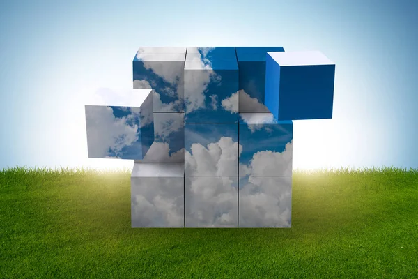 Cubo hecho de formas de nube - 3d renderizado — Foto de Stock