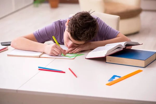 Školák se připravuje na zkoušky doma — Stock fotografie