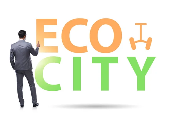 Eco city in ecology concept with businessman — Stock Photo, Image