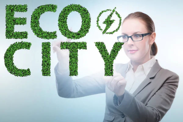 Ecocity ecology concept with businesswoman — Stock Photo, Image