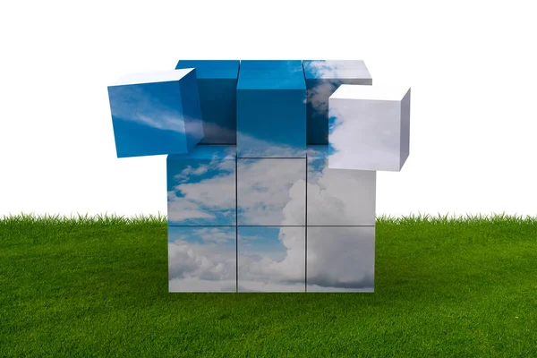 Cubo hecho de formas de nube - 3d renderizado — Foto de Stock