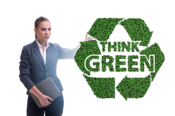 Pomyśl ekologiczna koncepcja z businesswoman — Zdjęcie stockowe