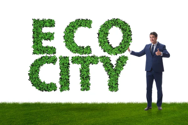 Eco city in ecology concept with businessman — Stock Photo, Image