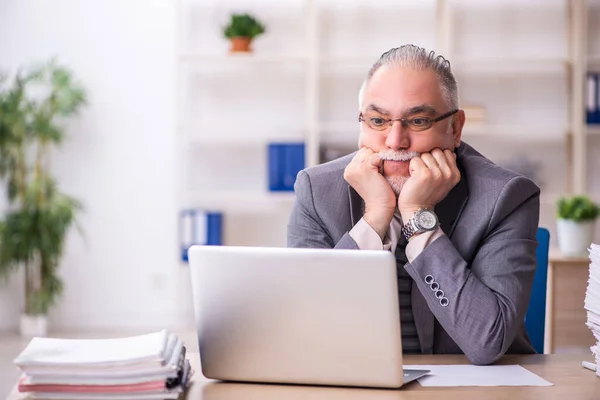 Ancien employé masculin travaillant sur le lieu de travail — Photo