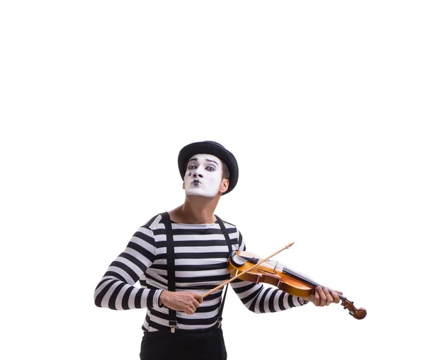 Mime playing violin isolated on white — Stock Photo, Image