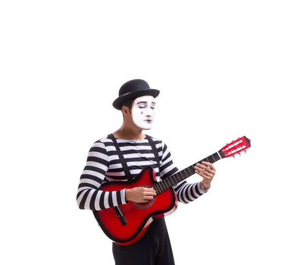 Mime playing guitar isolated on white — Stock Photo, Image