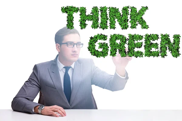 Piense concepto ecológico verde con hombre de negocios — Foto de Stock