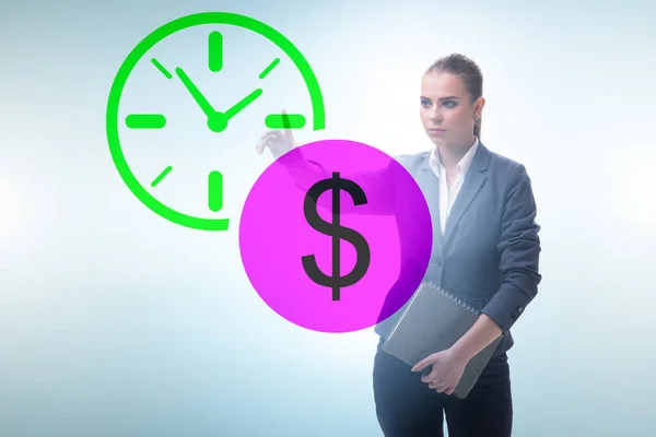 Businesswoman in time is money concept — Stock fotografie